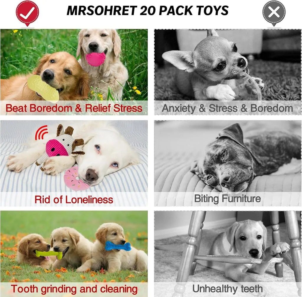 20-Piece Puppy Teething Chew Toy Set with Basket for Small & Medium Dogs