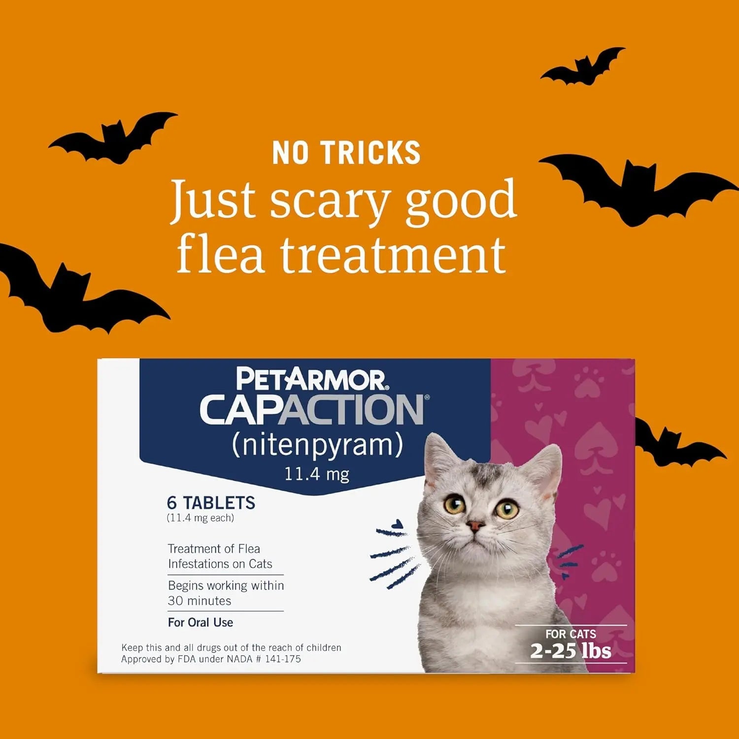 CAPACTION Oral Flea Tablets for Cats 2–25 lbs – 6 Doses, Fast-Acting Relief