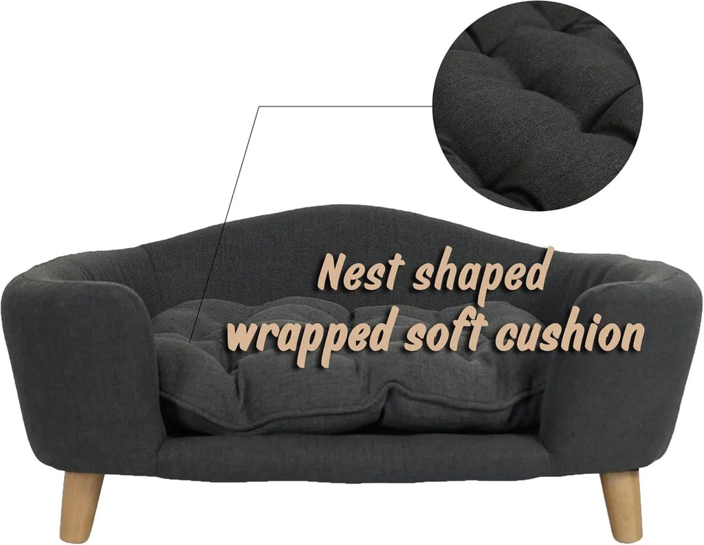 Elevated Dog Sofa Bed Corduroy Pet Couch with Wooden Legs 30 Inch