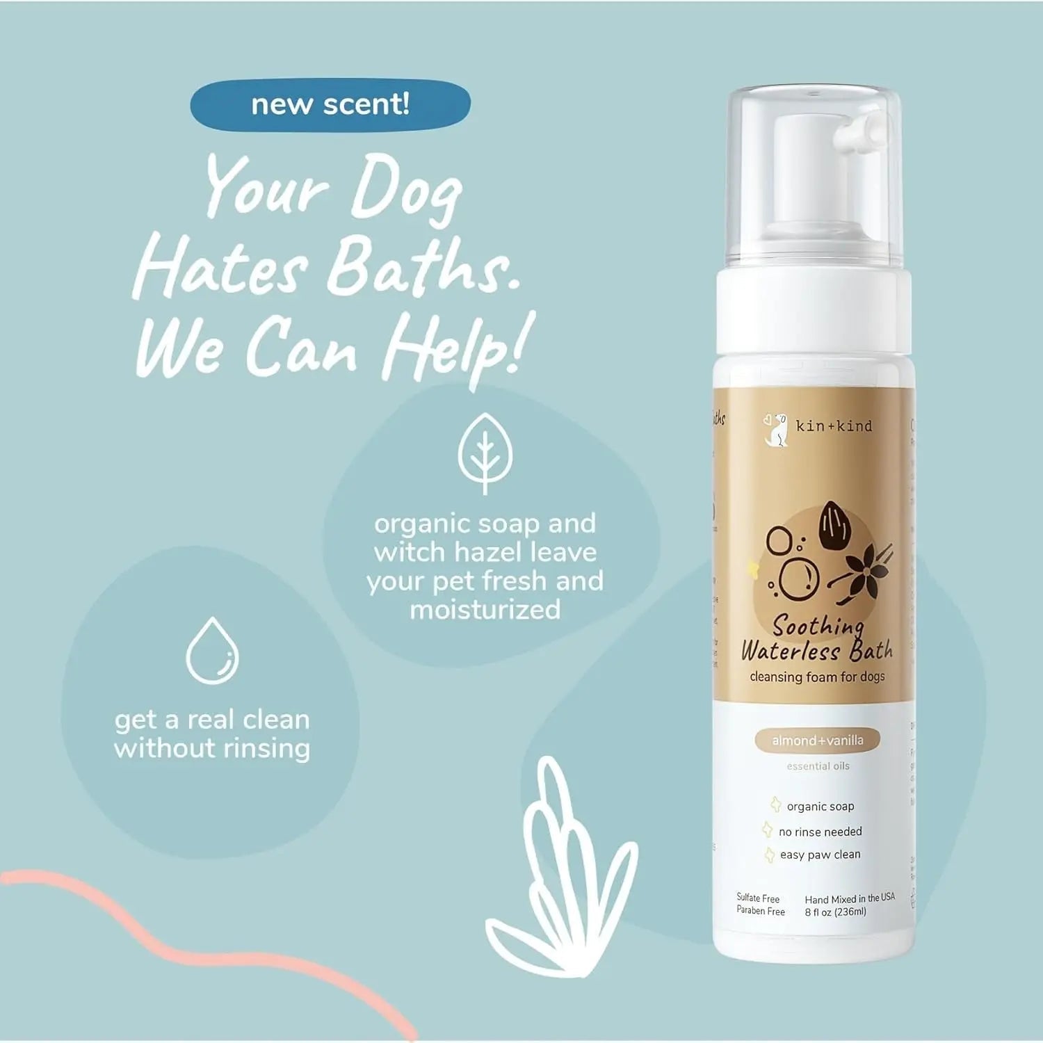 kin+kind Waterless Dog Shampoo & Deodorizing Spray Bundle – Odor Control